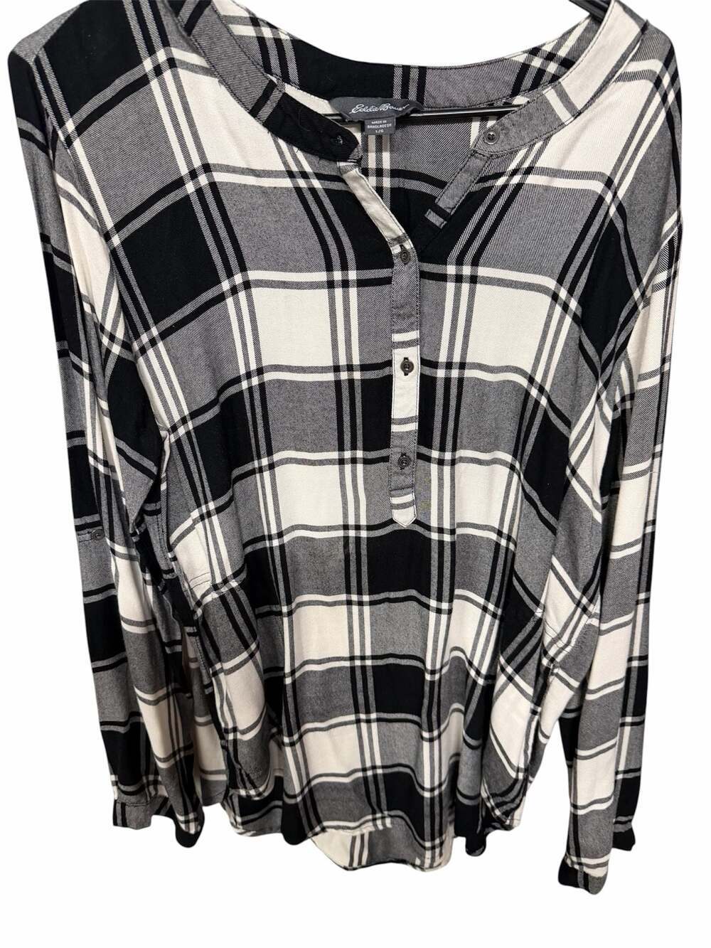 Eddie Bauer Women's Plaid Popover Tunic Blouse